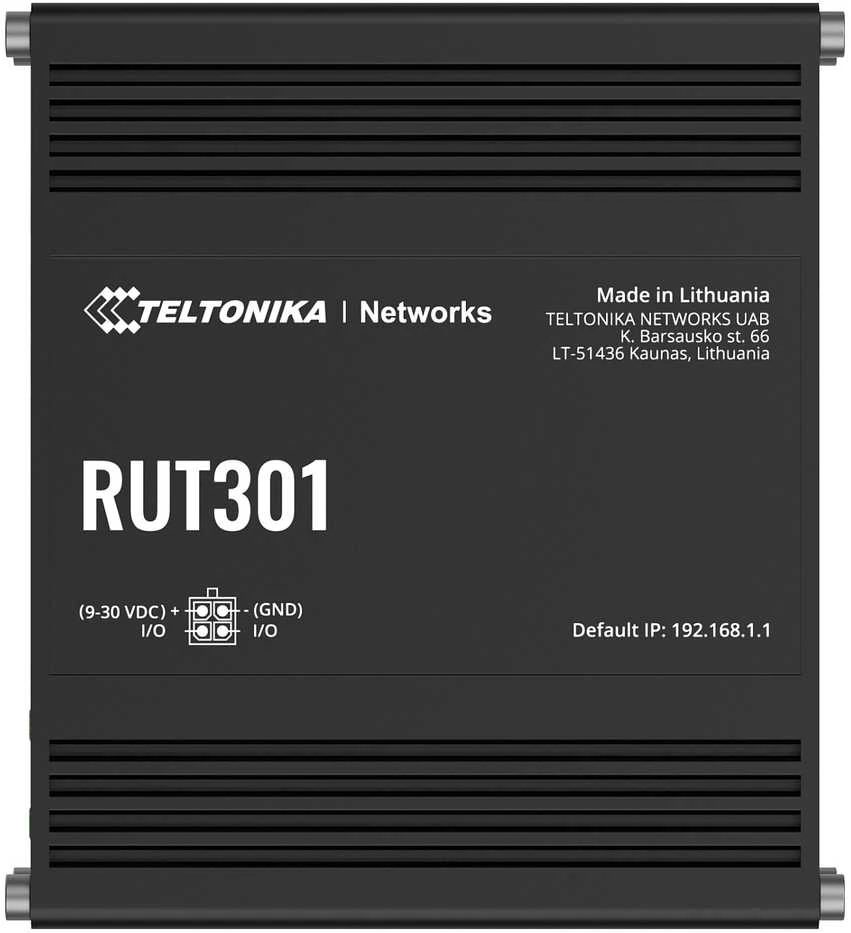 Teltonika | Ethernet Maršrutizatorius | RUT301 | No Wi-Fi | 10/100 Mbit/s | Ethernet LAN (RJ-45) jungtys 5 | Mesh Support No | MU-MiMO No | No mobile broadband