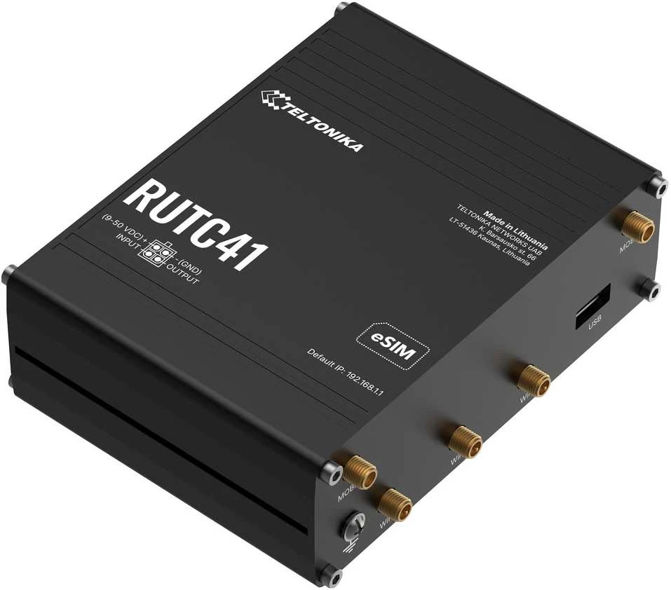 Teltonika RUTC41 belaidis maršrutizatorius, „Gigabit Ethernet“, dviejų dažnių juostų (2,4 GHz / 5 GHz), 5G, juodas