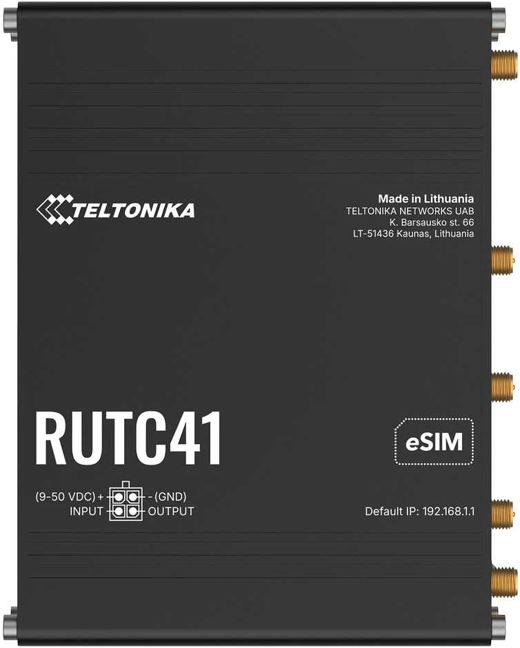 Teltonika RUTC41 belaidis maršrutizatorius, „Gigabit Ethernet“, dviejų dažnių juostų (2,4 GHz / 5 GHz), 5G, juodas