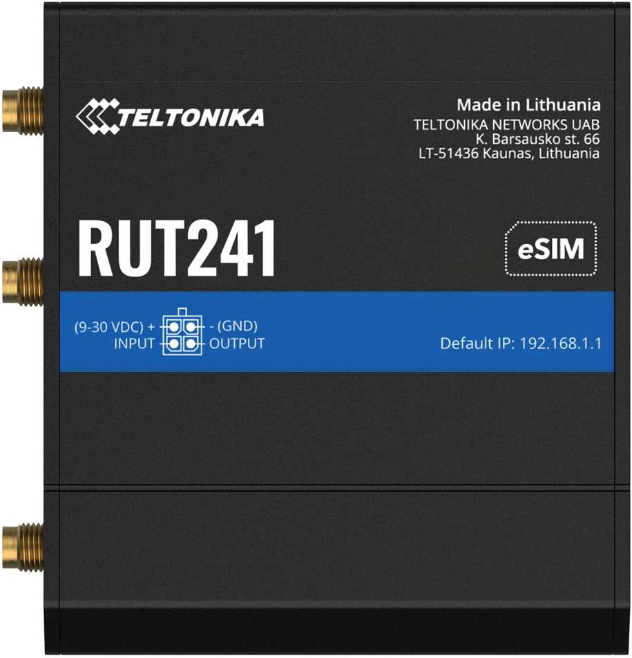 TEI Teltonika RUT241 eSIM | Industrieller 4G-LTE-Maršrutizatorius | Cat 4, 2x RJ45 100Mb/s, eSIM Korinio tinklo maršrutizatorius