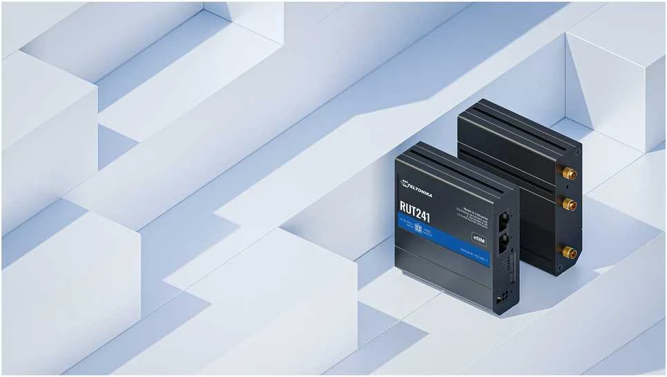 TEI Teltonika RUT241 eSIM | Industrieller 4G-LTE-Maršrutizatorius | Cat 4, 2x RJ45 100Mb/s, eSIM Korinio tinklo maršrutizatorius