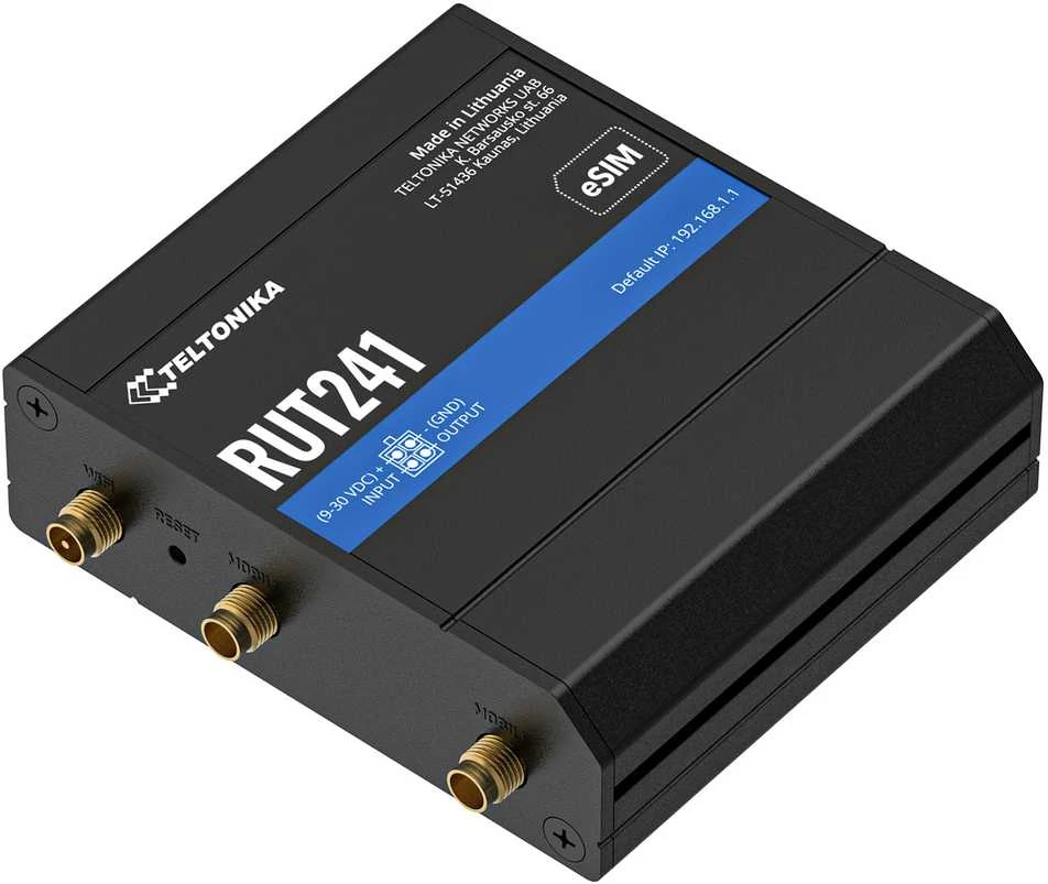 TEI Teltonika RUT241 eSIM | Industrieller 4G-LTE-Maršrutizatorius | Cat 4, 2x RJ45 100Mb/s, eSIM Korinio tinklo maršrutizatorius