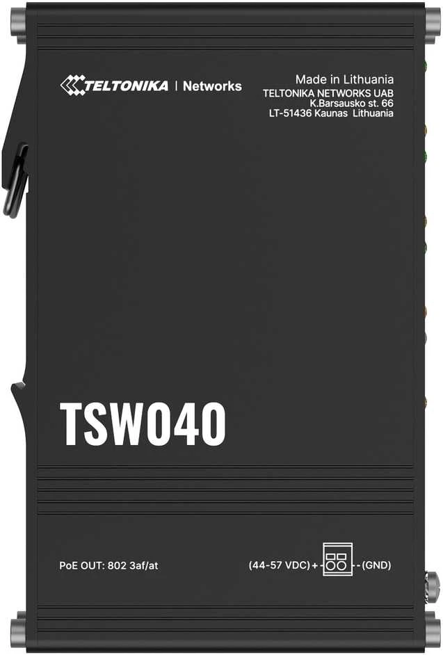 Šakotuvas Teltonika | Pramoninis komutatorius | TSW040 | Nevaldomas | Montuojamas ant DIN bėgelio | 10/100 Mbps (RJ-45) jungtys, kiekis: 8 | PoE+ jungtys, kiekis: 8 | Maitinimo šaltinio tipas: 2 kontaktų pramoninis nuolatinės srovės maitinimo lizdas