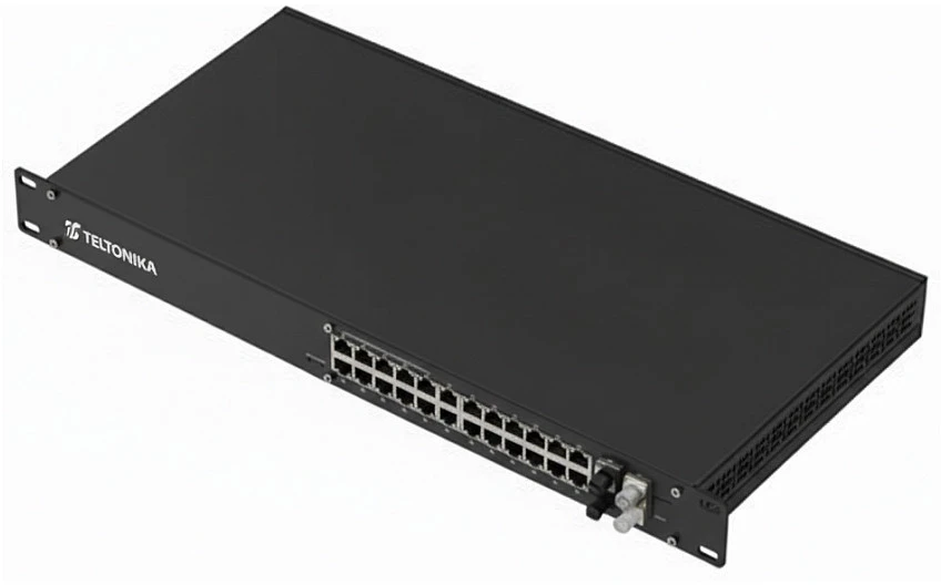 Šakotuvas „Teltonika“ valdomas „PoE+“ komutatorius, palaikantis 12 „PoE+“ ir 12 „Gigabit Ethernet“ tinklus, PROFINET ir MRP | „Teltonika“