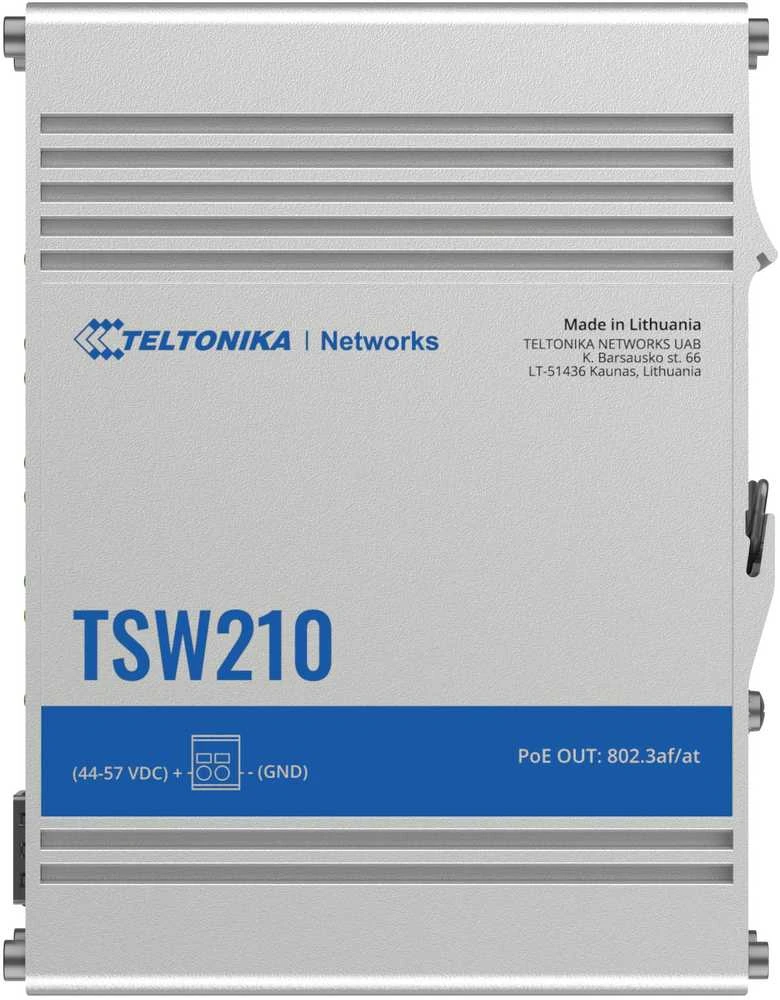 Šakotuvas Teltonika | Jungiklis | TSW210 | Nevaldomas | Tvirtinama prie sienos | Gigabit Ethernet (vario) jungtys kiekis 8 | SFP jungtys kiekis 2 | 24 mėn.
