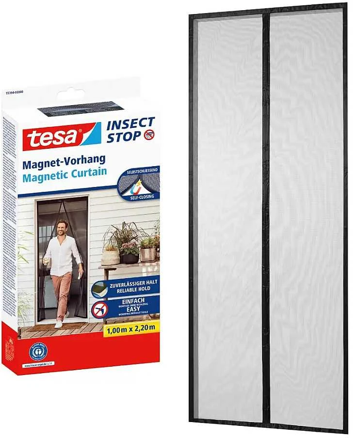 tesa magnetinė užuolaida nuo vabzdžių durims, lengvas montavimas, 200 × 80 cm, pilka
