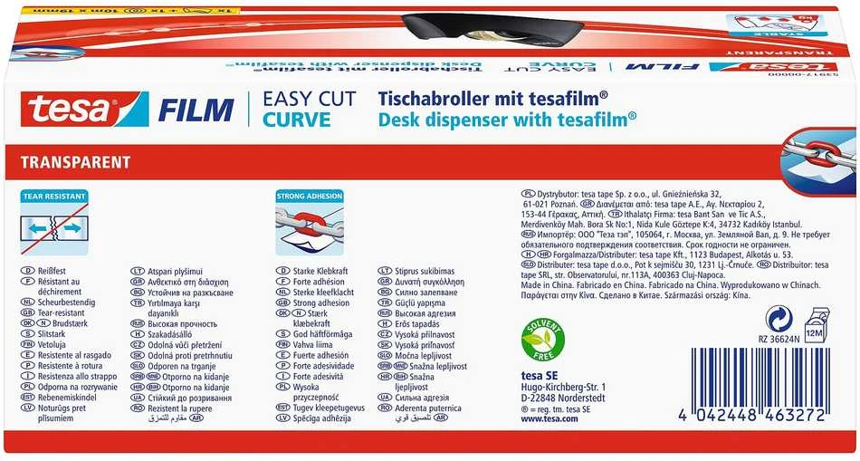 Stalinis dėklas TESA Easy Cut CURVE su TESA Film permatoma juostele, 19mm x 10m