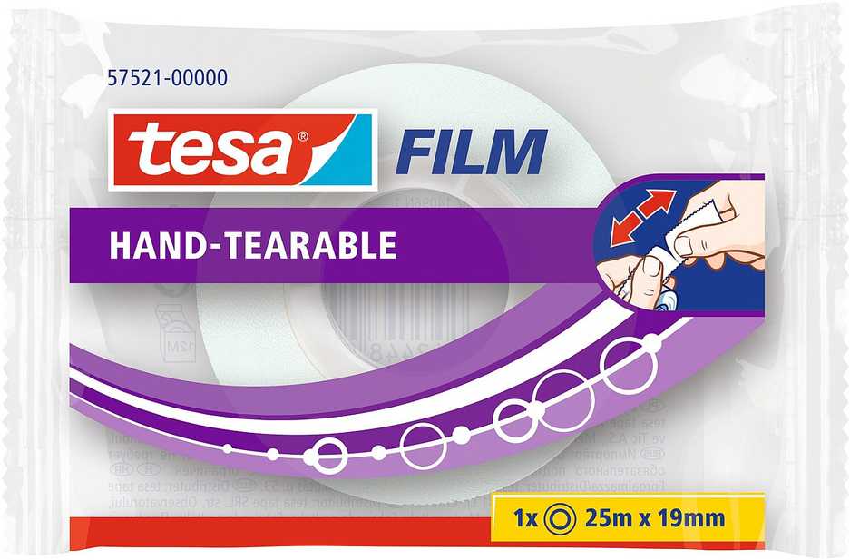 tesafilm biuro juosta 25mx19mm, nuplėšiama rankomis TESA