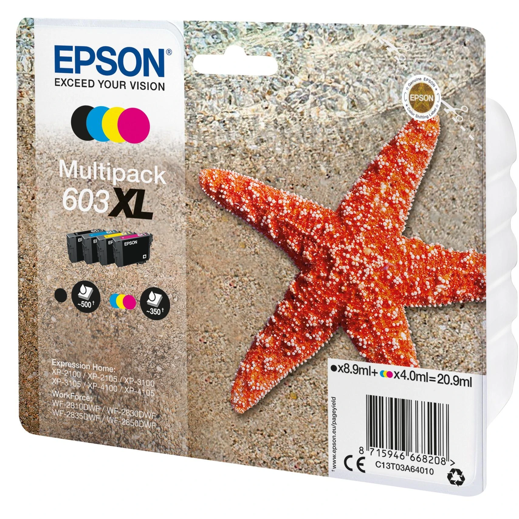 Epson C13T03A64010 rašalo kasetė Originalus Juoda, Žydras, Rausvai raudona, Geltona 1 vnt