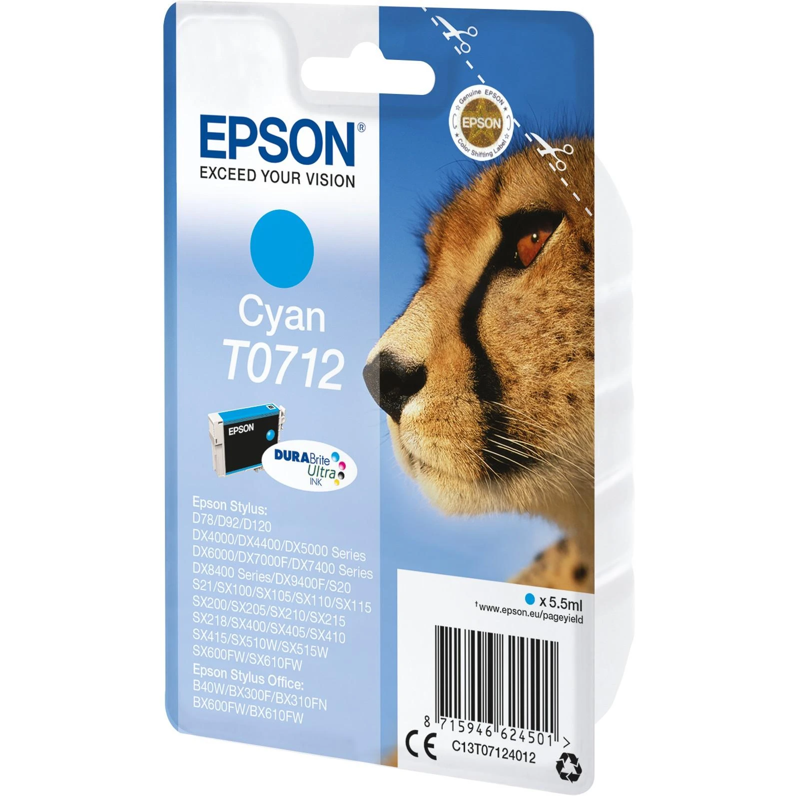 Epson T0712 rašalo kasetė, žalsvai mėlyna