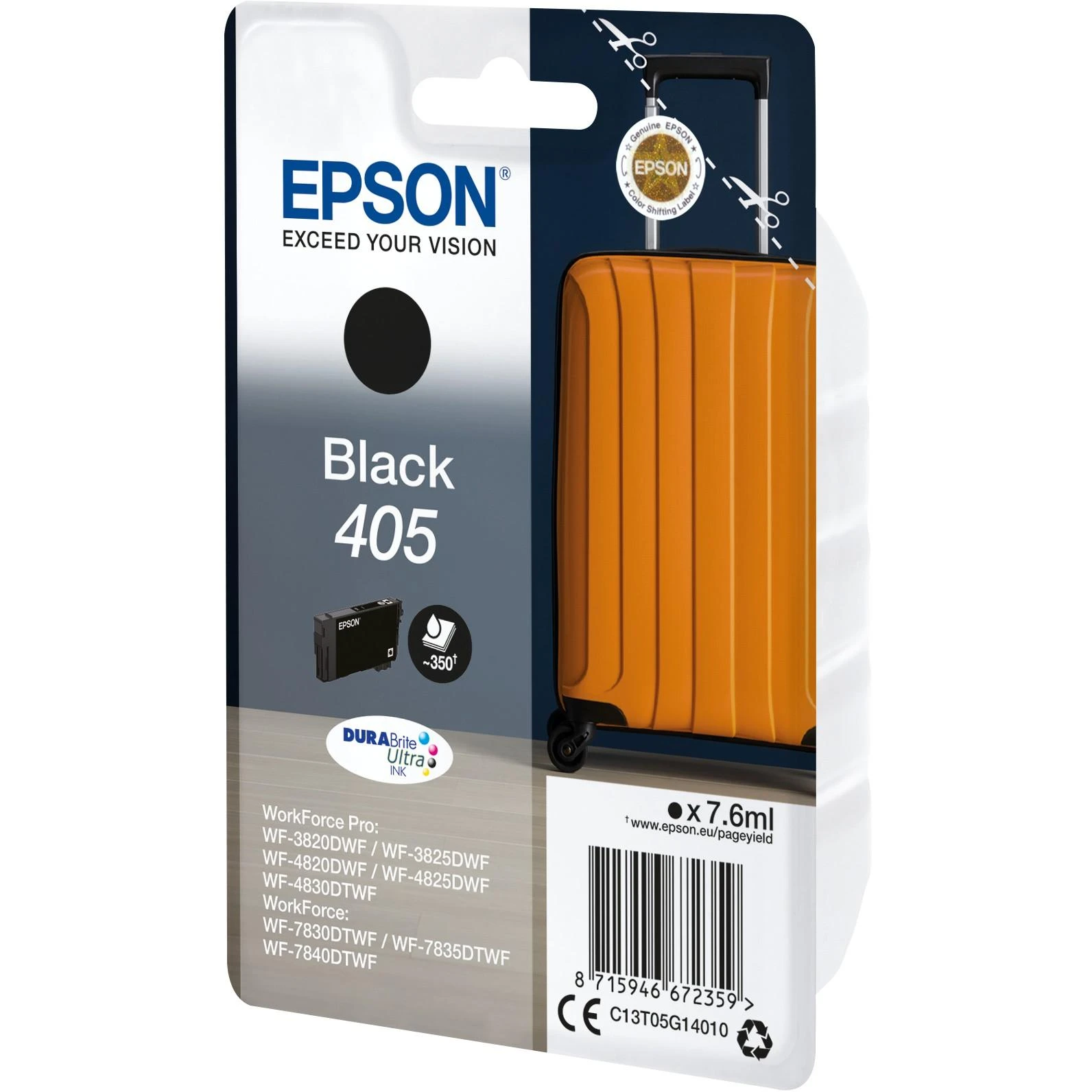 Rašalo Kasetė - Epson Ink 405 Juodas Juodas, 7,6 ml, Iki 1 100 Puslapių, Juoda