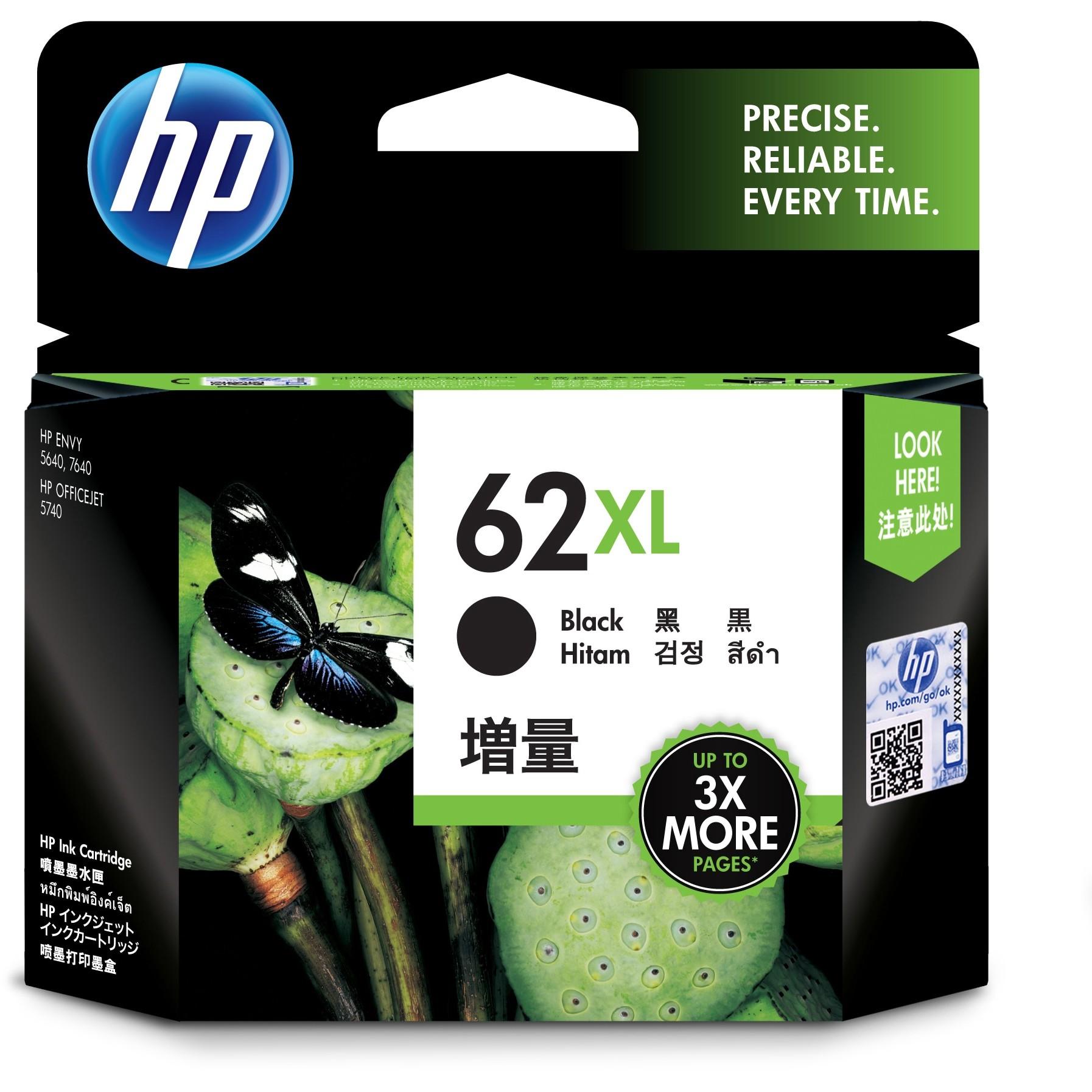 Hewlett Packard (HP) HP 62XL didelės talpos juodo rašalo kasetė, 600 puslapių, skirta HP Envy 5540, 5541, 5542, 5543, 5544, 5546, 5547, 5548, 5549