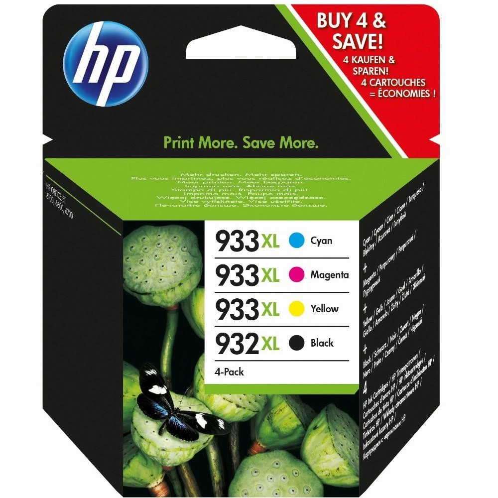 Hewlett Packard (HP) HP 932 Juodas 933 CMY originalios rašalo kasetės, 4 vnt. pakuotė