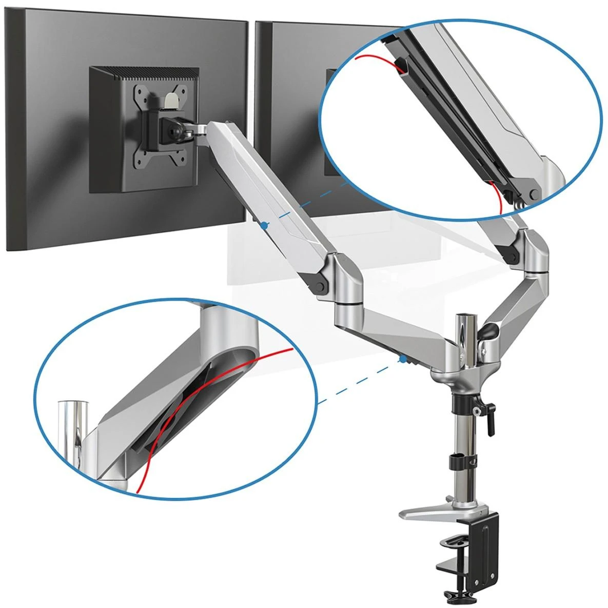 Laikiklis Assmann Electronic DIGITUS dviejų ekranų stalinis kompiuteris su dujinių spyruoklių stovu 2 tft/LCD iki 27 colių Vesa 75x75mm 100x100mm max.8KG juodas