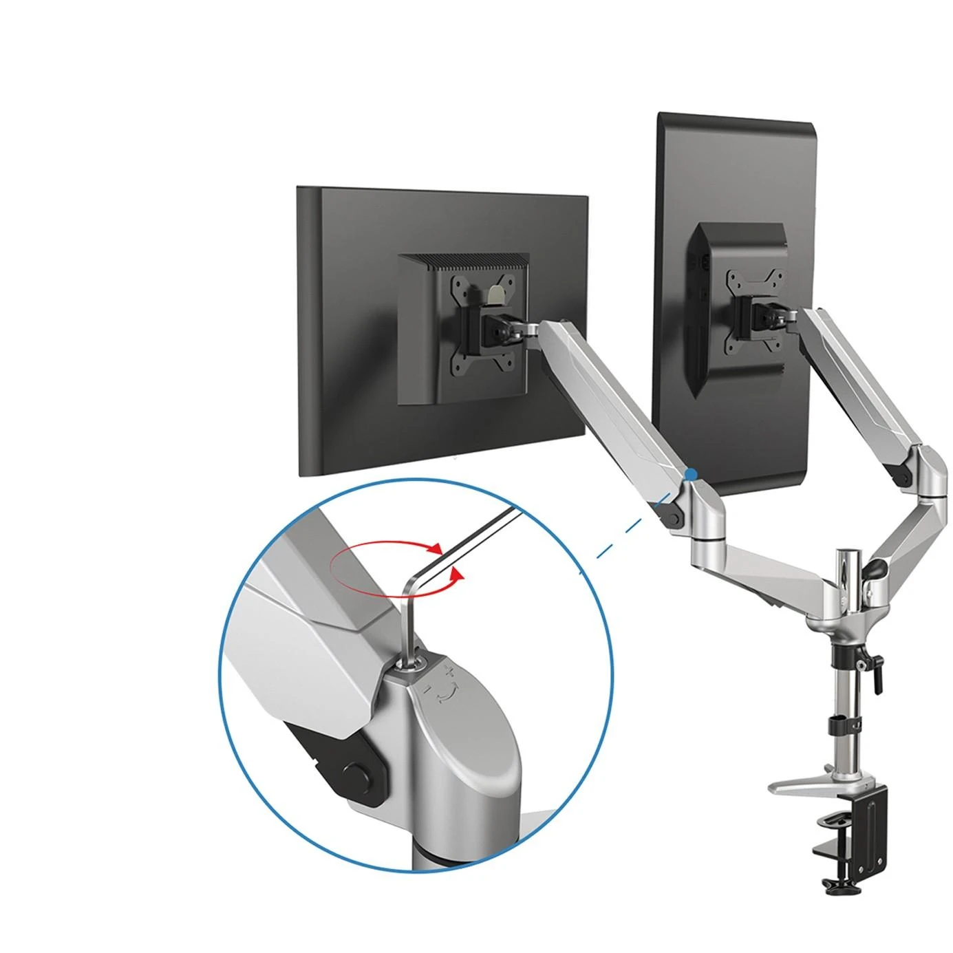 Laikiklis Assmann Electronic DIGITUS dviejų ekranų stalinis kompiuteris su dujinių spyruoklių stovu 2 tft/LCD iki 27 colių Vesa 75x75mm 100x100mm max.8KG juodas