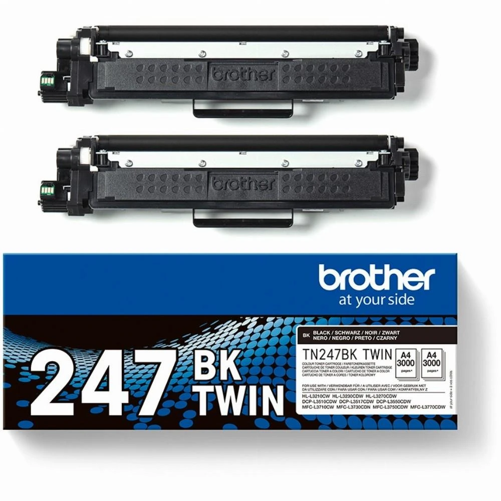 BROTHER TN247BK DVIEJŲ PAKETŲ TONERIAI „Juodas“ (BK = 3 000 PUSLAPŲ/KASETĖ)