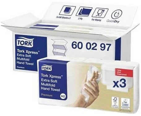 Tork Xpress® H2 Extra Soft daugiasluoksnės 2 sluoksnių rankšluosčių popierius - (3 pakeliai x 700 vnt./kartonas)