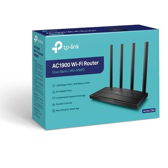 TP-LINK Archer C80 TP-Link Archer C80 AC1900 Dviejų juostų belaidis 802.11ac Gbit maršrutizatorius 4xLAN MU-MIMO
