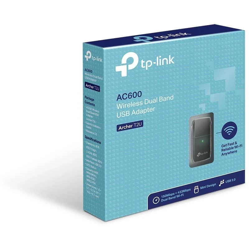 TP-LINK AC600 dviejų dažnių belaidis USB adapteris MTK 1T1R 433 Mbps esant 5 GHz dažniui + 150 Mbps esant 2,4 GHz dažniui 802.11ac/a/b/g/n USB 2.0
