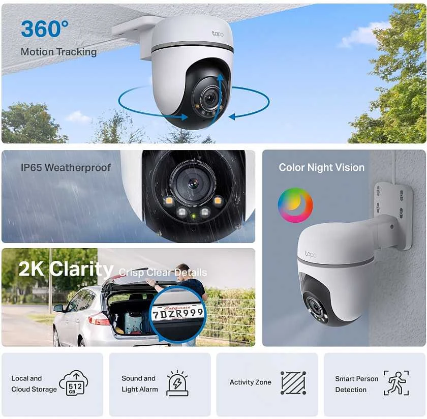 TP-LINK Camera Tapo TC41 Wi-Fi Pan/Tilt lauko apsaugos kamera 2K Baltas EU