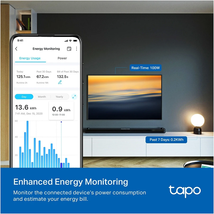 TP-LINK | Mini Smart Wi-Fi Socket | Tapo P110 | Baltas