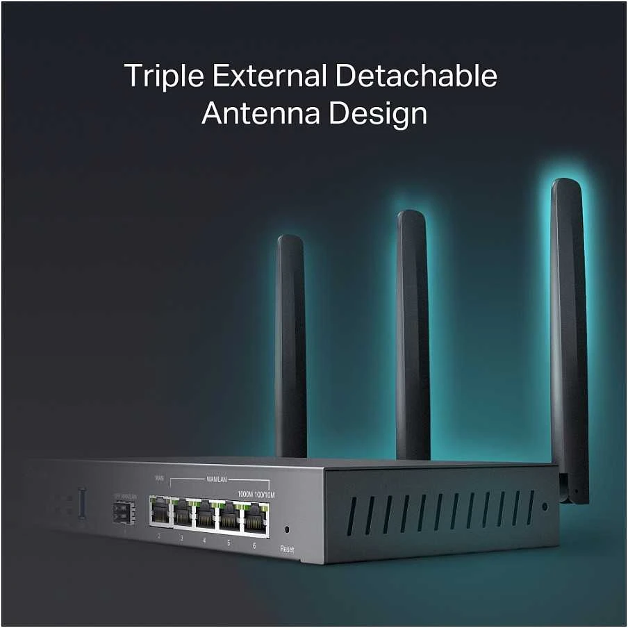 TP-LINK | „SafeStream“ gigabito „Multi-WAN VPN“ maršrutizatorius | ER706W | 802.1q | Ethernet LAN (RJ-45) jungtys 1× gigabito SFP WAN prievadas, 1× gigabito RJ45 WAN prievadas, 2x gigabito RJ45 LAN prievadai 2× gigabito WAN/LAN RJ45 prievadai | Tinklo palaikymas: Taip | MU-MiMO: Taip | 3G/4G per pasirenkamą USB adapterį | 60 mėn.