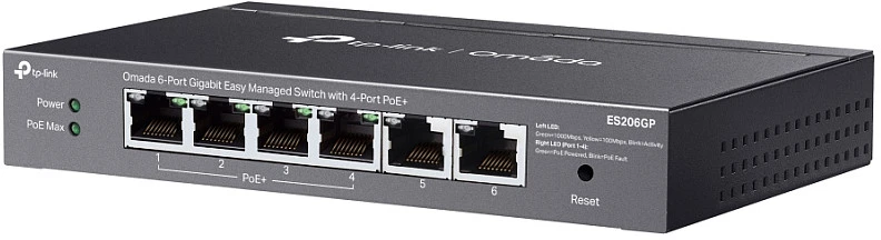 TP-Link Omada ES206GP tinklo komutatorius, valdomas gigabito eternetas (10/100/1000), maitinimas per eternetą (PoE), Juodas
