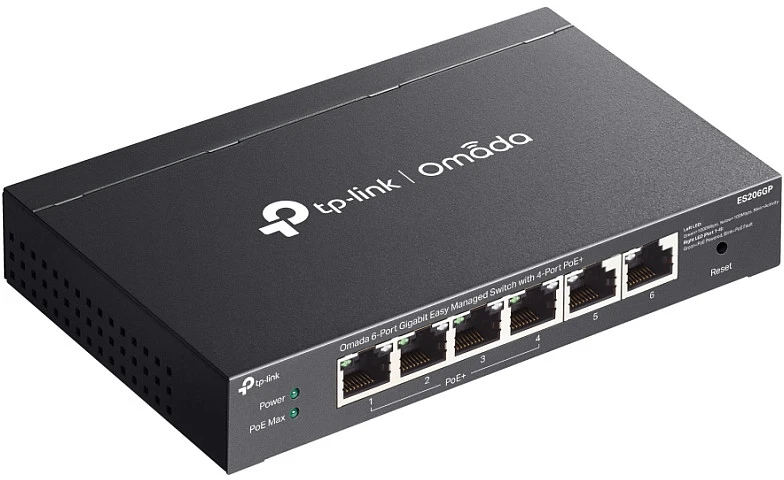 TP-Link Omada ES206GP tinklo komutatorius, valdomas gigabito eternetas (10/100/1000), maitinimas per eternetą (PoE), Juodas