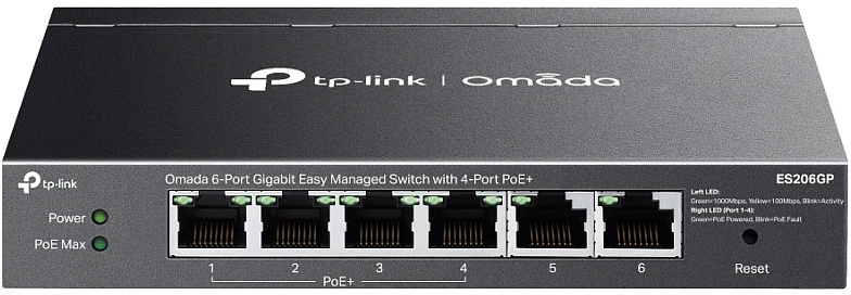 TP-Link Omada ES206GP tinklo komutatorius, valdomas gigabito eternetas (10/100/1000), maitinimas per eternetą (PoE), Juodas