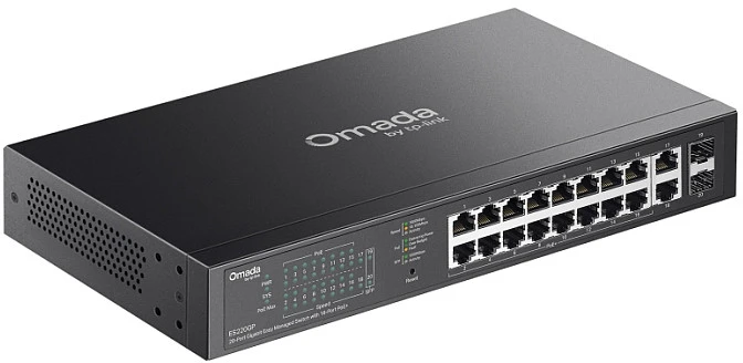 Šakotuvas TP-Link OMADA ES220GP tinklo komutatorius su valdomu gigabito eternetu (10/100/1000), maitinimu per eternetą (PoE), Juodas