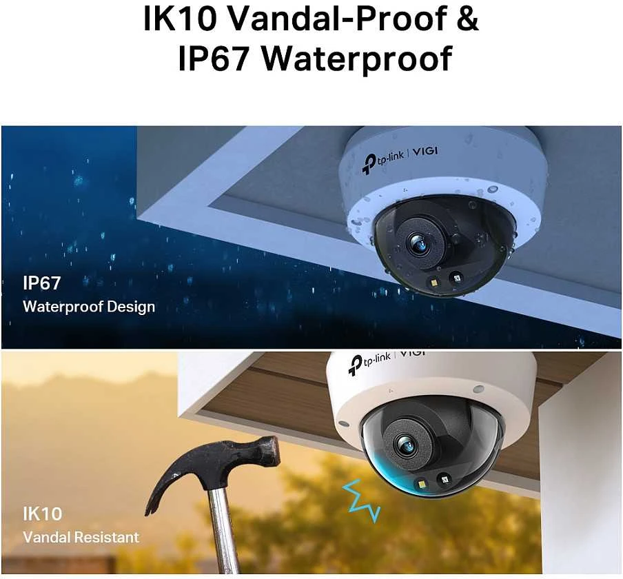 TP-LINK | Visų spalvų kupolinė tinklo kamera | VIGI C240 | Kupolas | 4 MP | 4 mm | IP67, IK10 | H.265+/H.265/H.264+/H.264 | „MicroSD“, maks. 256 GB