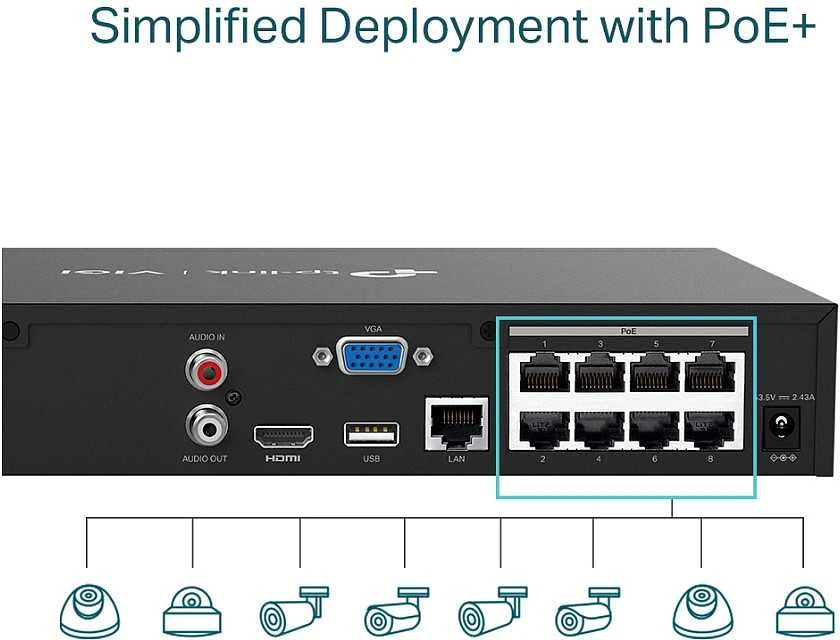 TP-LINK | PoE+ tinklo vaizdo įrašymo įrenginys | VIGI NVR1008H-8MP | 1 | 8 kanalas