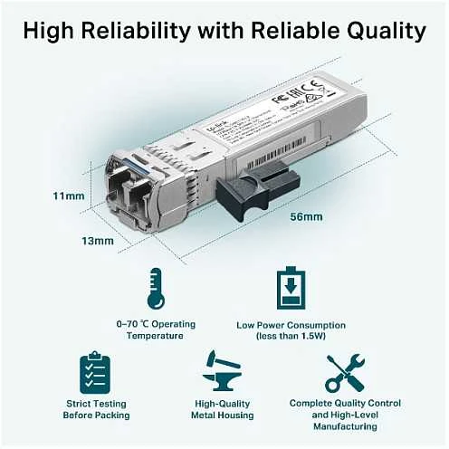 Šakotuvas TP-LINK | 10GBase-LR SFP+ LC siųstuvas-imtuvas | TL-SM5110-LR | LC Duplex | 10240 Mbit/s | Bangos ilgis 1310 nm | Maksimalus perdavimo atstumas 10000 m | 0–70 °C