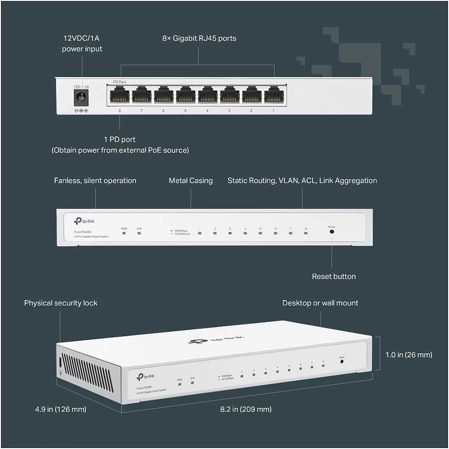Šakotuvas TP-Link Festa FS308G Valdomas L2/L2+ Gigabit Ethernet (10/100/1000) Maitinimas per Eternetą (PoE) Balta