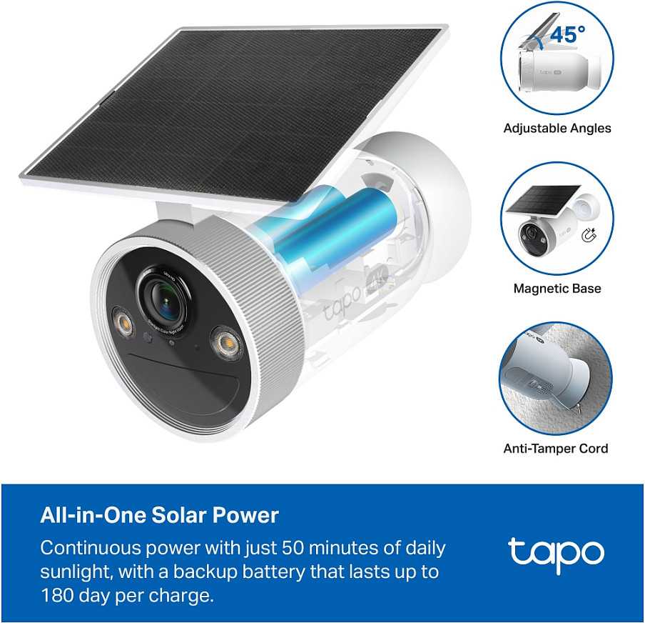 IP kamera TP-Link Tapo C465 V1 – tinklo stebėjimo kamera – lauke – atspari atmosferos sąlygoms – spalva (diena ir naktis) – 8 MP – 3840 x 2160 – 4K – fiksuotas židinio nuotolis – garsas – belaidė – Wi-Fi – 2,4 GHz radijo – 5 GHz belaidis – H.264