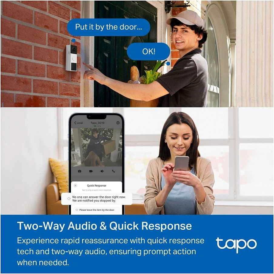 TP-LINK | Video Doorbell Camera | Tapo D210 | 3 MP | 1.18mm/F1.8 | IP65 | H.264 | Micro SD, Max. 512
