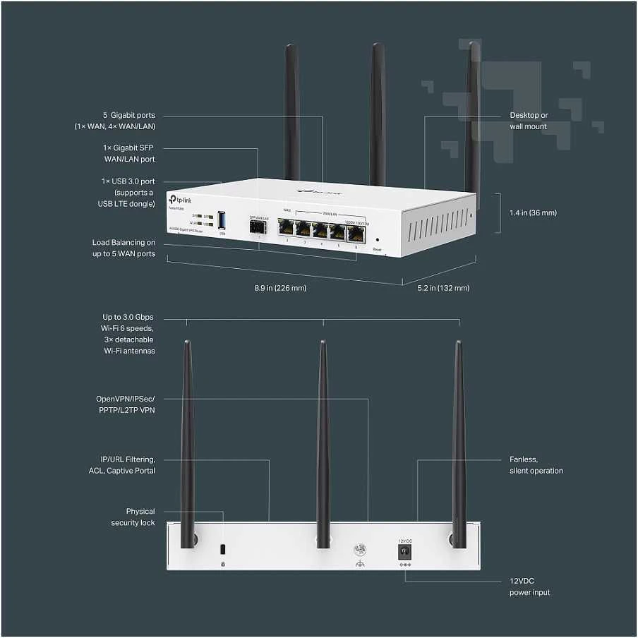TP-Link FESTA FR365 belaidis maršrutizatorius Gigabitinis eternetas Dual-band (2.4GHz + 5GHz or 2.4GHz + 6GHz) Balta
