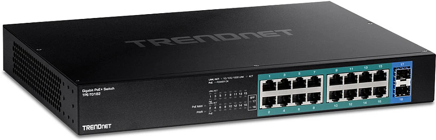 Šakotuvas Jungiklis TRENDnet TRENDnet 18- Port Gigabit PoE + perjungiklis (240W)