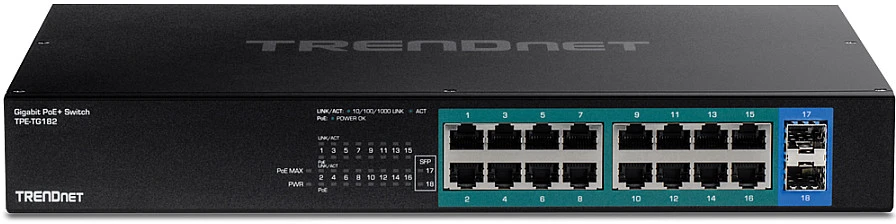 Šakotuvas Jungiklis TRENDnet TRENDnet 18- Port Gigabit PoE + perjungiklis (240W)