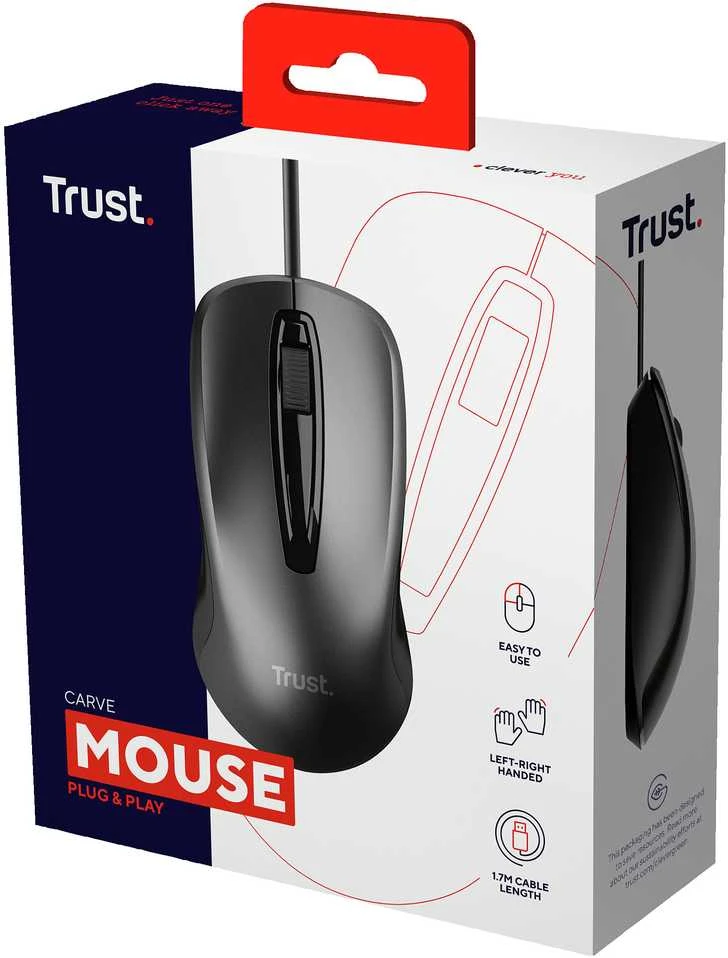 „Trust Carve“ pelė biurui, skirta abiem rankoms, USB A tipo optinis, 1200 DPI