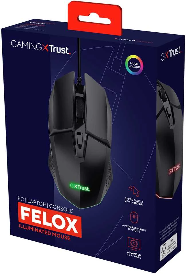 TRUST GXT 109 FELOX pelė su laidu | 6400 DPI