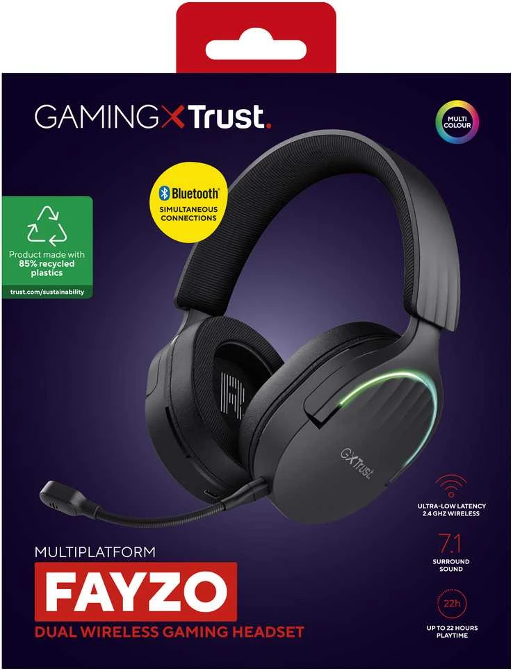 Belaidės žaidimų ausinės TRUST GXT 491 FAYZO, juodos