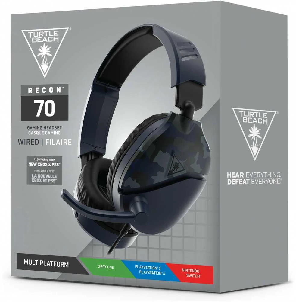 Žaidimų ausinės Turtle Beach Recon 70, daugiaplatformės, Blue Camo, Mėlyna kamufliažinė