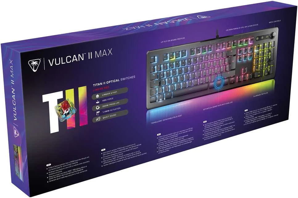 Turtle Beach Vulcan II Max, Gaming-klaviatūra - juodas/transparent, DE-išdėstymas, TITAN II Optical Raudona