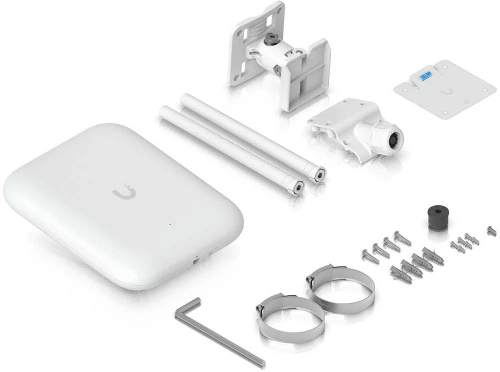 Maršrutizatorius UBIQUITI U7 PRO LAUKO SĄLYGOMS, VISOMS ORO SRAUTO, IP67, WIFI 7 AP SU 6 ERDVINIAIS SRAUTAIS, INTEGRUOTA KRYPTINĖ SUPER ANTENA IR ŠARNYRINIU Tvirtinimo Laikikliu