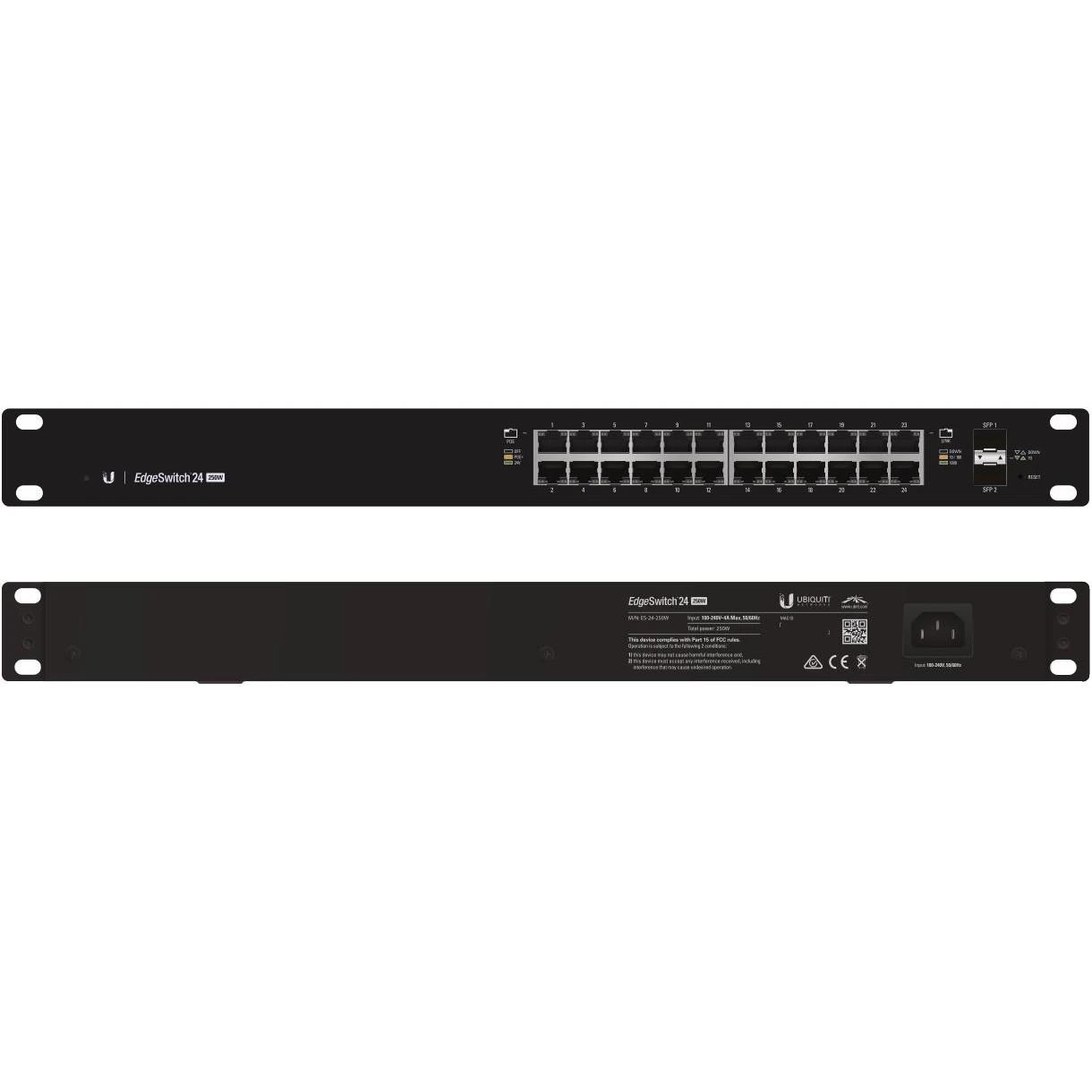 Šakotuvas Ubiquiti | Switch | ES-24-250W | Internetu valdomas | Montuojamas į stelažą | Gigabit Ethernet (vario) jungtys: 24 | SFP jungtys: 2