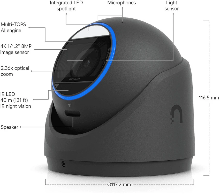 Ubiquiti G6 Pro Turret Bokštelis IP apsaugos kamera Vidaus ir lauko 3840 x 2160 pikseliai Lubos / siena
