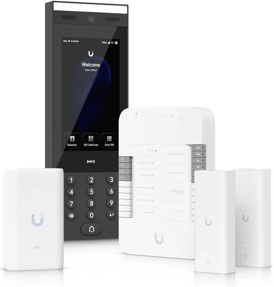 „UBIQUITI“ VARTŲ PRADŽIOS RINKINYS. PRADŽIOS RINKINYS SU VARTŲ ŠAKOTUVU, G3 DOMOSO SISTEMU, POE++ ADAPTERIU IR POE++ PER SUKTOSIOS POROS ILGINTUVU, SKIRTAS PRIEIGOS VALDYMUI PRIE VIENŲ VARTŲ SU JUTIKLINIO PRAĖJIMO PALAIKYMU.