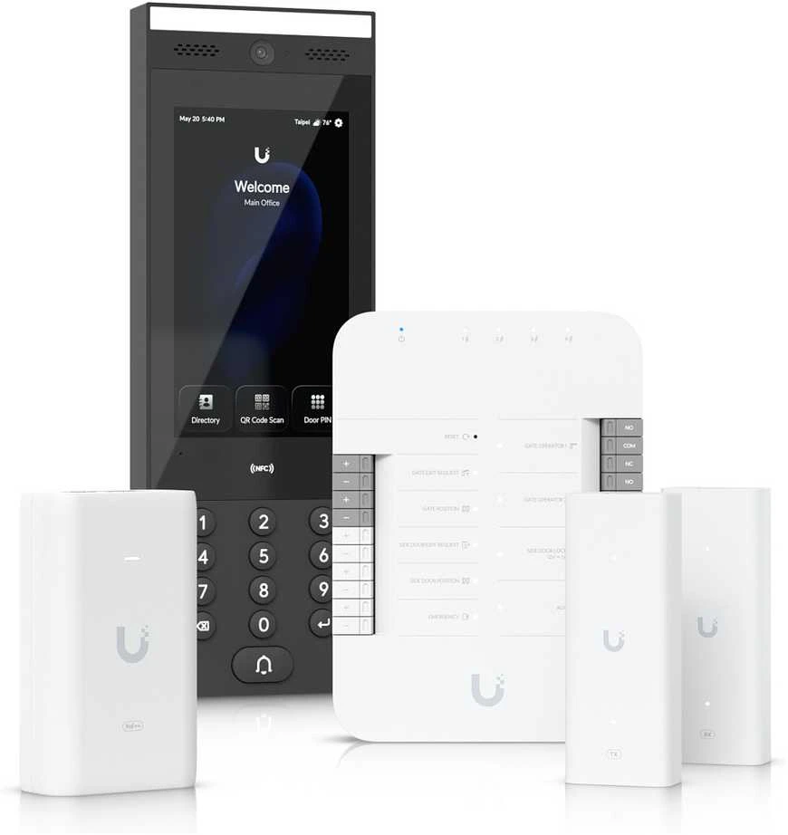„UBIQUITI“ VARTŲ PRADŽIOS RINKINYS. PRADŽIOS RINKINYS SU VARTŲ ŠAKOTUVU, G3 DOMOSO SISTEMU, POE++ ADAPTERIU IR POE++ PER SUKTOSIOS POROS ILGINTUVU, SKIRTAS PRIEIGOS VALDYMUI PRIE VIENŲ VARTŲ SU JUTIKLINIO PRAĖJIMO PALAIKYMU.