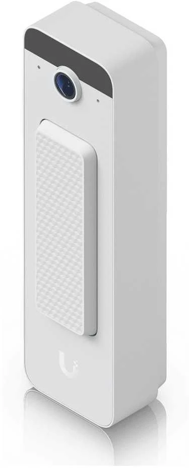 „Ubiquiti Doorbell Lite“ – kompaktiškas „PoE“ vaizdo durų skambutis su dvipusiu garsu ir universaliomis tvirtinimo galimybėmis, baltas.